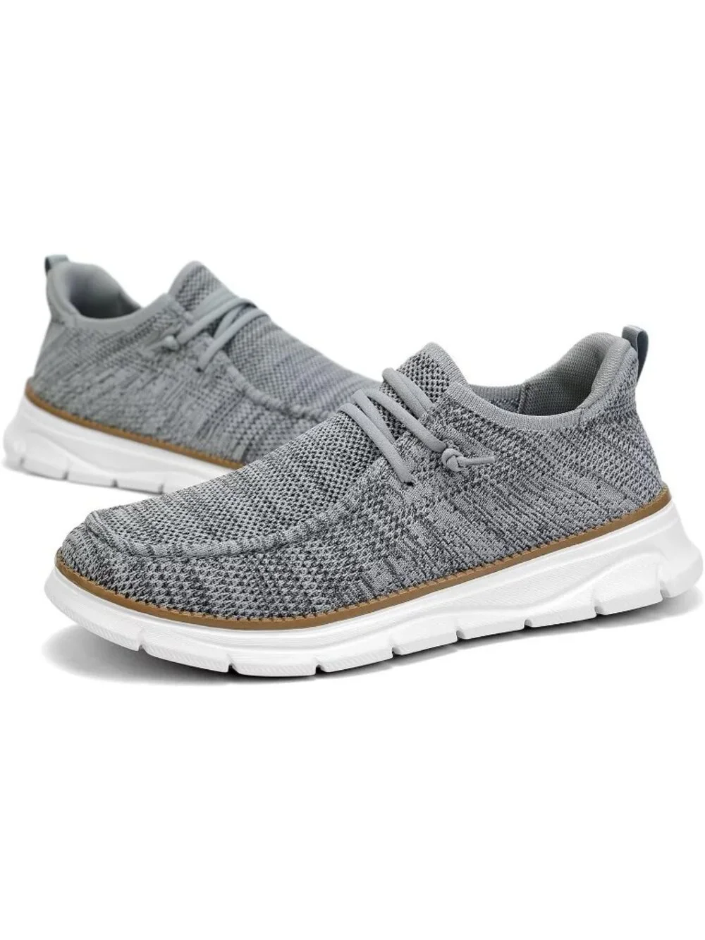 Men's Grey White Slip On Loafers Comfortable Boat Casual Walking Sneaker Shoes